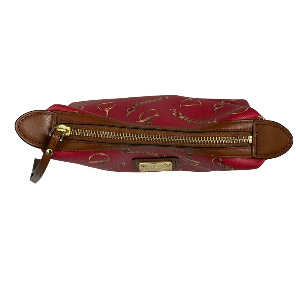 Lauren Ralph Lauren Red Equestrian Bit Print Wristlet Pouch Cosmetic Bag